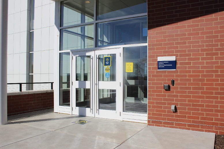 Entrance into Arnold Health Professions Pavilion on the second floor if parking behind the building. 